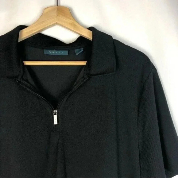Perry Ellis Black Quarter Zip Short Sleeve Polo L - Picture 4 of 4